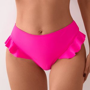 Women's Solid Color Bikini Bottoms, Sexy Ruffled Swim Briefs, High-Cut Beachwear, Quick-Dry, Stretch Fabric