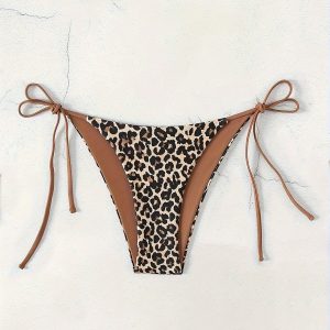 Leopard Print Tie Side Sexy High Stretch Bikini Bottoms Swim Briefs, Women's Swimwear & Clothing