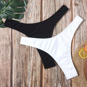 2pcs Solid Color High Cut Cheeky Bikini Bottoms, Sexy Versatile Beachwear Swim Briefs